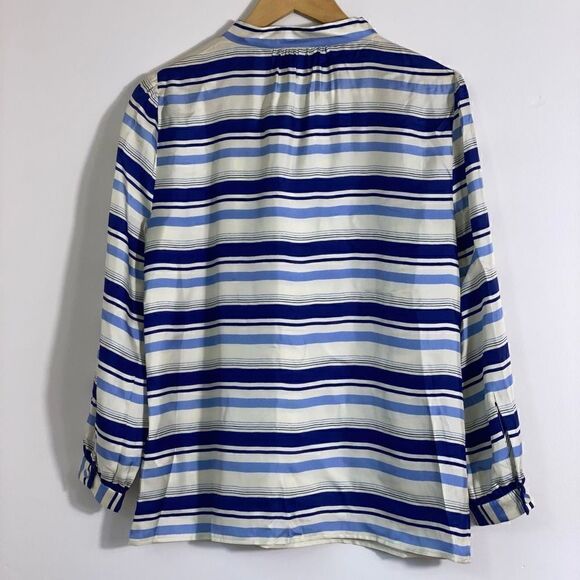 J.crew collection silk blue striped tunic blouse small - Picture 4 of 14